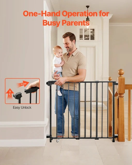 SucceBuy Baby Gate 29.5-43 Inches Adjustable Width 28 Inches High Dog Gate No Threshold Bar Easy Step Walk Child Pet Security