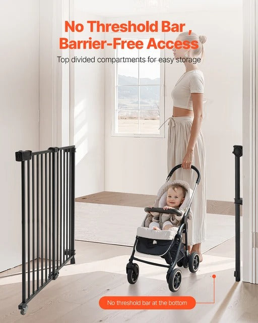 SucceBuy Baby Gate 29.5-43 Inches Adjustable Width 28 Inches High Dog Gate No Threshold Bar Easy Step Walk Child Pet Security