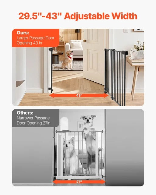 SucceBuy Baby Gate 29.5-43 Inches Adjustable Width 28 Inches High Dog Gate No Threshold Bar Easy Step Walk Child Pet Security