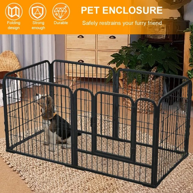 6 Panel Heavy Duty Portable Pet Playpen Dog Exercise Cat Fence Crate Cage Kennel with Door Puppy Rabbits Play Pen,Outdoor/Indoor