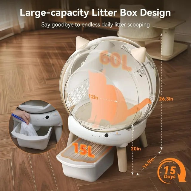 Self Cleaning Litter Box - E2 Automatic Cat Litter Box Large Smart Self Cleaning Robot for Cats, Double Safety Protection,