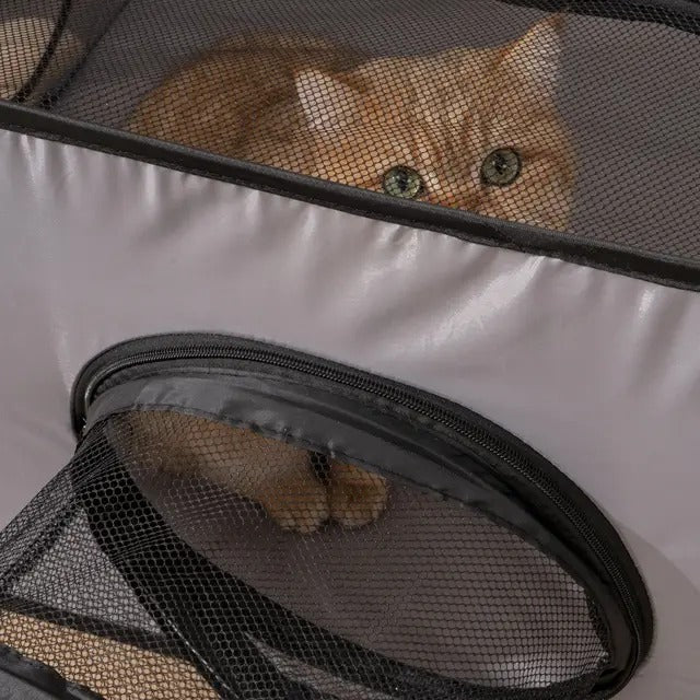 Square Gray Cats and Dogs Delivery Room Hard Oxford Cloth with a Play Tunnel Foldable Pets Nest