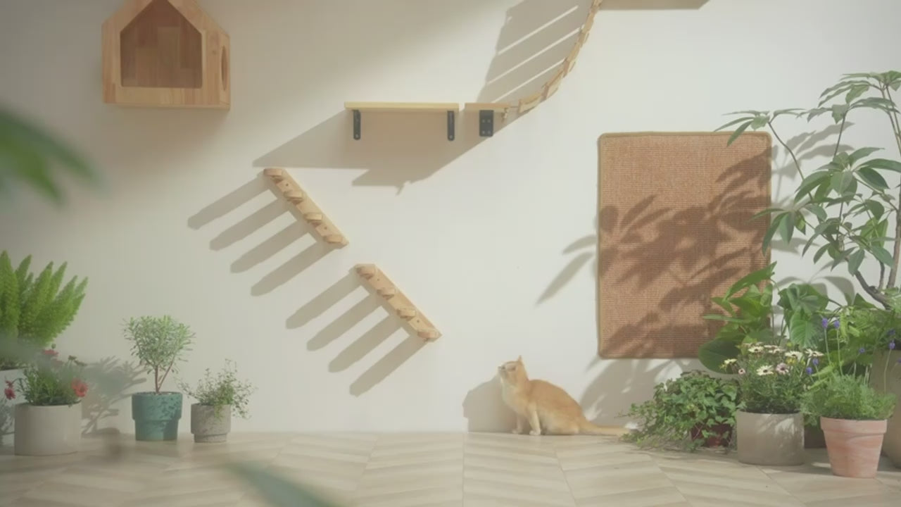 Cat Climbing Shelf Wall Mounted Four Step Stairway With Sisal Scratching Post For Cats Tree Tower Platform Jumping Pet Furniture